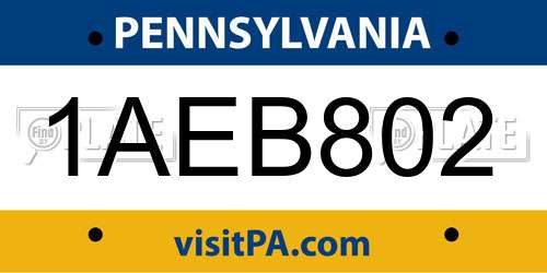 1AEB802 Pennsylvania License Plate
