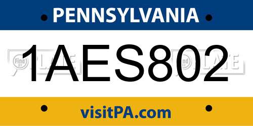 1AES802 Pennsylvania License Plate