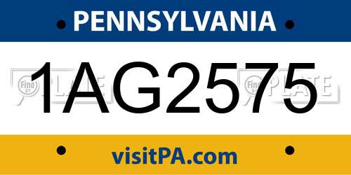 1AG2575 Pennsylvania License Plate