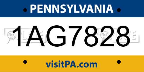 1AG7828 Pennsylvania License Plate