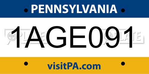 1AGE091 Pennsylvania License Plate