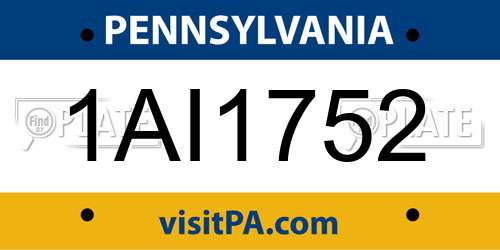 1AI1752 Pennsylvania License Plate