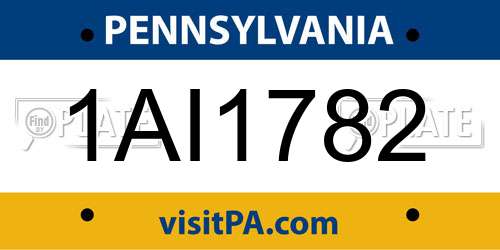 1AI1782 Pennsylvania License Plate