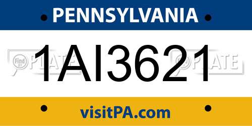 1AI3621 Pennsylvania License Plate