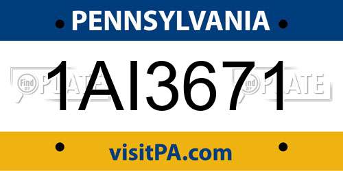 1AI3671 Pennsylvania License Plate