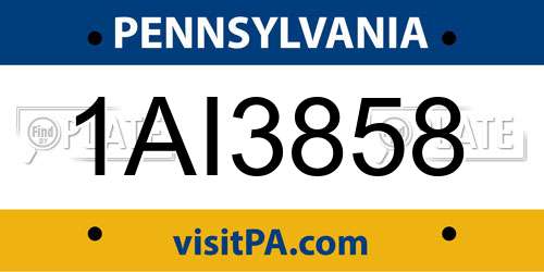 1AI3858 Pennsylvania License Plate