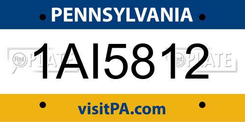 1AI5812 Pennsylvania License Plate