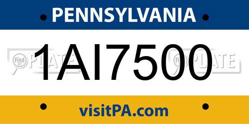 1AI7500 Pennsylvania License Plate