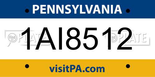 1AI8512 Pennsylvania License Plate