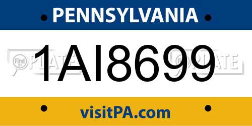 1AI8699 Pennsylvania License Plate