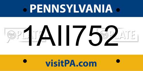 1AII752 Pennsylvania License Plate