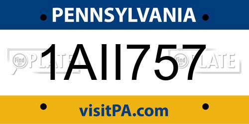 1AII757 Pennsylvania License Plate