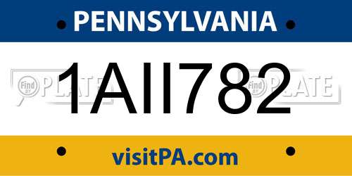 1AII782 Pennsylvania License Plate