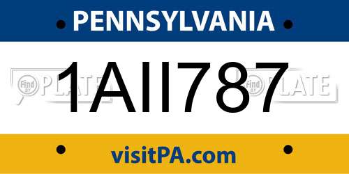 1AII787 Pennsylvania License Plate
