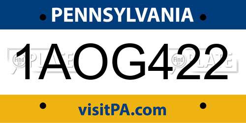 1AOG422 Pennsylvania License Plate