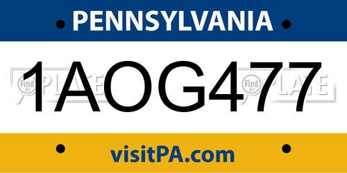 1AOG477 Pennsylvania License Plate