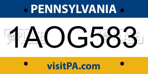 1AOG583 Pennsylvania License Plate