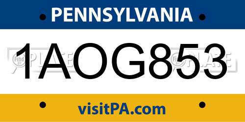 1AOG853 Pennsylvania License Plate