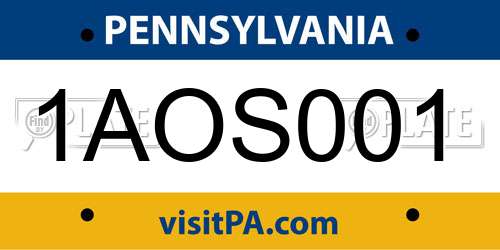 1AOS001 Pennsylvania License Plate