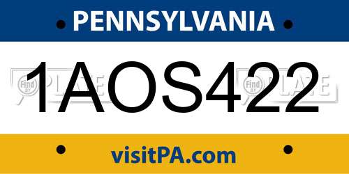 1AOS422 Pennsylvania License Plate
