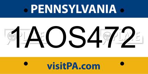 1AOS472 Pennsylvania License Plate