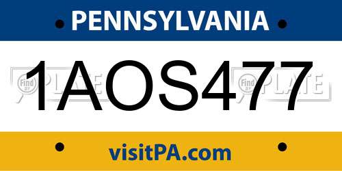 1AOS477 Pennsylvania License Plate