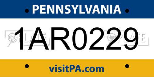 1AR0229 Pennsylvania License Plate
