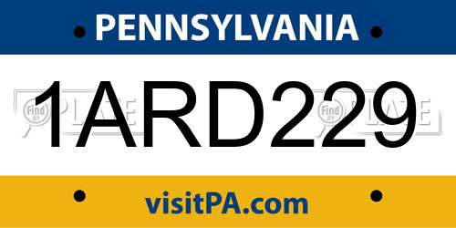 1ARD229 Pennsylvania License Plate