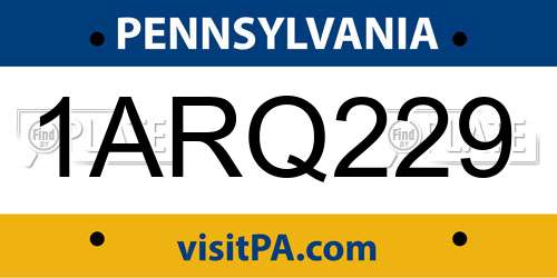 1ARQ229 Pennsylvania License Plate