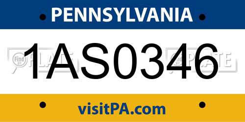 1AS0346 Pennsylvania License Plate