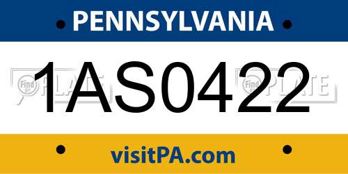 1AS0422 Pennsylvania License Plate
