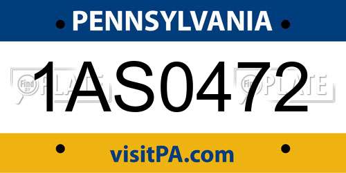 1AS0472 Pennsylvania License Plate