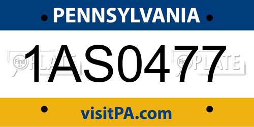 1AS0477 Pennsylvania License Plate