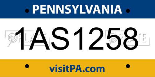 1AS1258 Pennsylvania License Plate