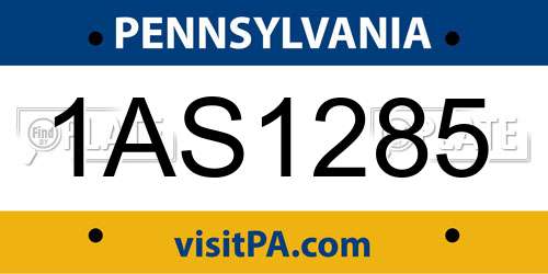1AS1285 Pennsylvania License Plate
