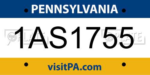1AS1755 Pennsylvania License Plate
