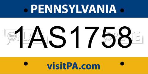1AS1758 Pennsylvania License Plate
