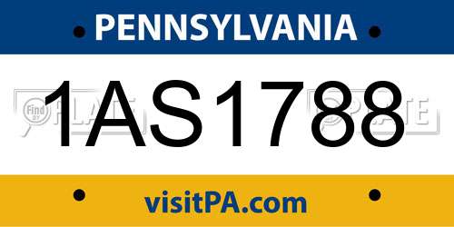 1AS1788 Pennsylvania License Plate