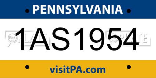 1AS1954 Pennsylvania License Plate