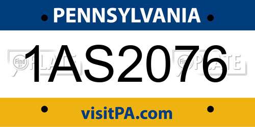 1AS2076 Pennsylvania License Plate
