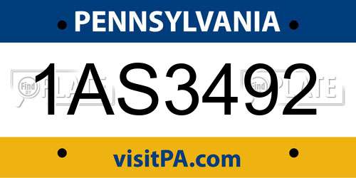 1AS3492 Pennsylvania License Plate