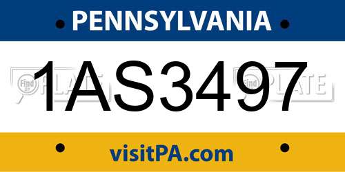 1AS3497 Pennsylvania License Plate