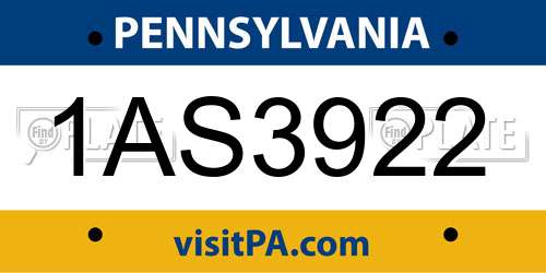 1AS3922 Pennsylvania License Plate