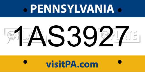 1AS3927 Pennsylvania License Plate