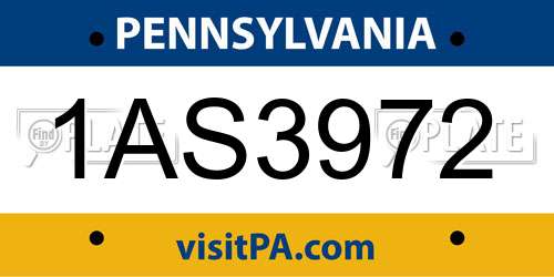 1AS3972 Pennsylvania License Plate