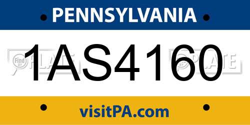 1AS4160 Pennsylvania License Plate