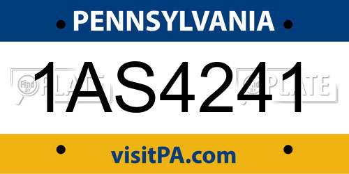 1AS4241 Pennsylvania License Plate