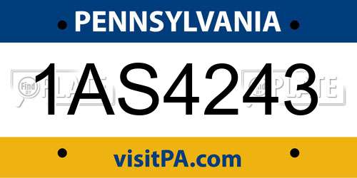 1AS4243 Pennsylvania License Plate