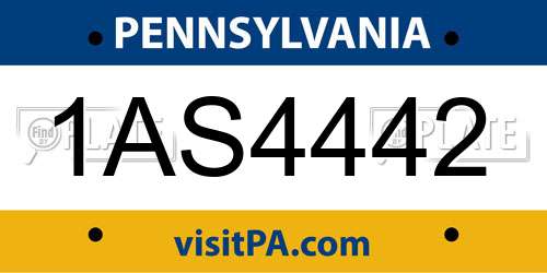 1AS4442 Pennsylvania License Plate