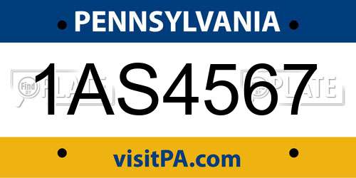 1AS4567 Pennsylvania License Plate